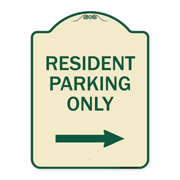 Reserved Parking Resident Parking W/ Right Arrow Heavy-Gauge Aluminum Sign, 24" x 18", TG-1824-23037